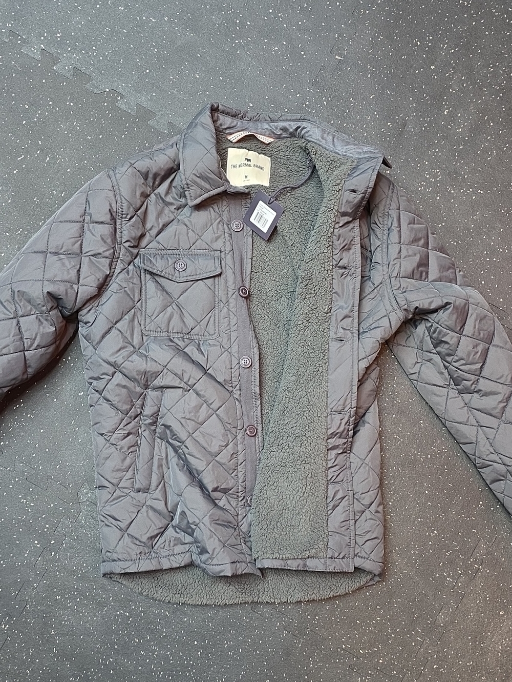 The Normal Brand Kids Quilted Gray Puffer Jacket with Sherpa Interior